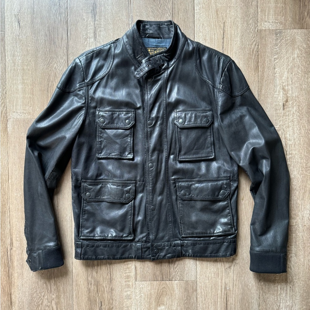 Lucky Brand black leather jacket mens medium.
